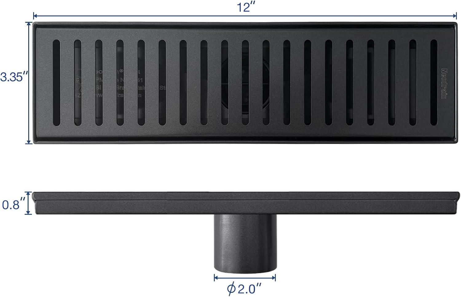 12 Inch Matte Black Stainless Steel Linear Shower Drain