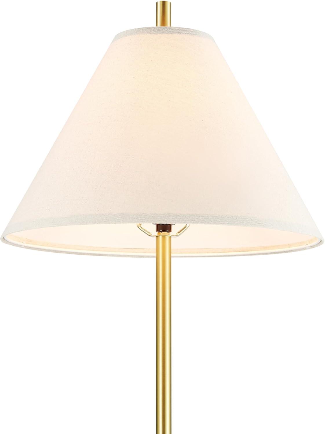 60" Matte Brass Floor Lamp with Beige Linen Shade