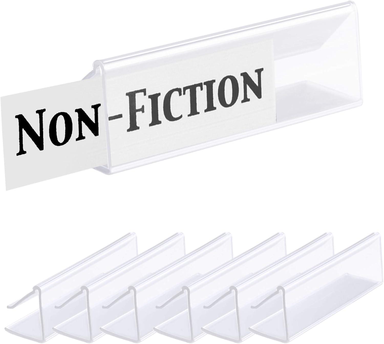 GlossyEnd Pack of 25 Clear Plastic Shelf Label Holder, Wood Shelf Sign and Ticket Holder, Clips On to Shelves 1/2" to 5/8" Thick - 3" x 7/8" Natural Minimalist Style