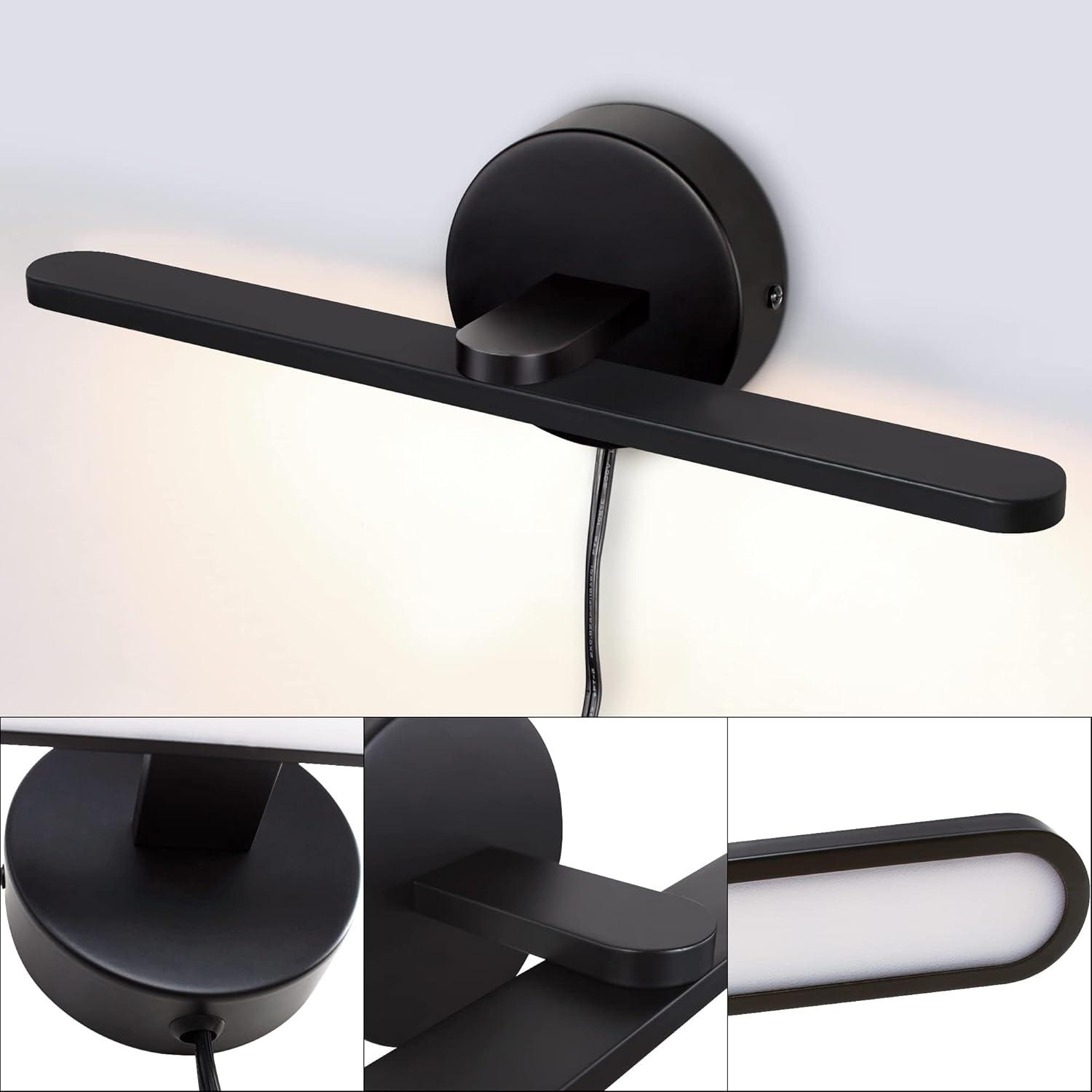 MantoLite LED Vanity Lighting Fixtures, 15.75 inch Wall Mounted Plug in Light Fixtures, Bathroom Over Mirror Lamp Modern Home Wall Picture Lamps Sconces, 12W 3000K Black Make-up Mirror Front Lamps