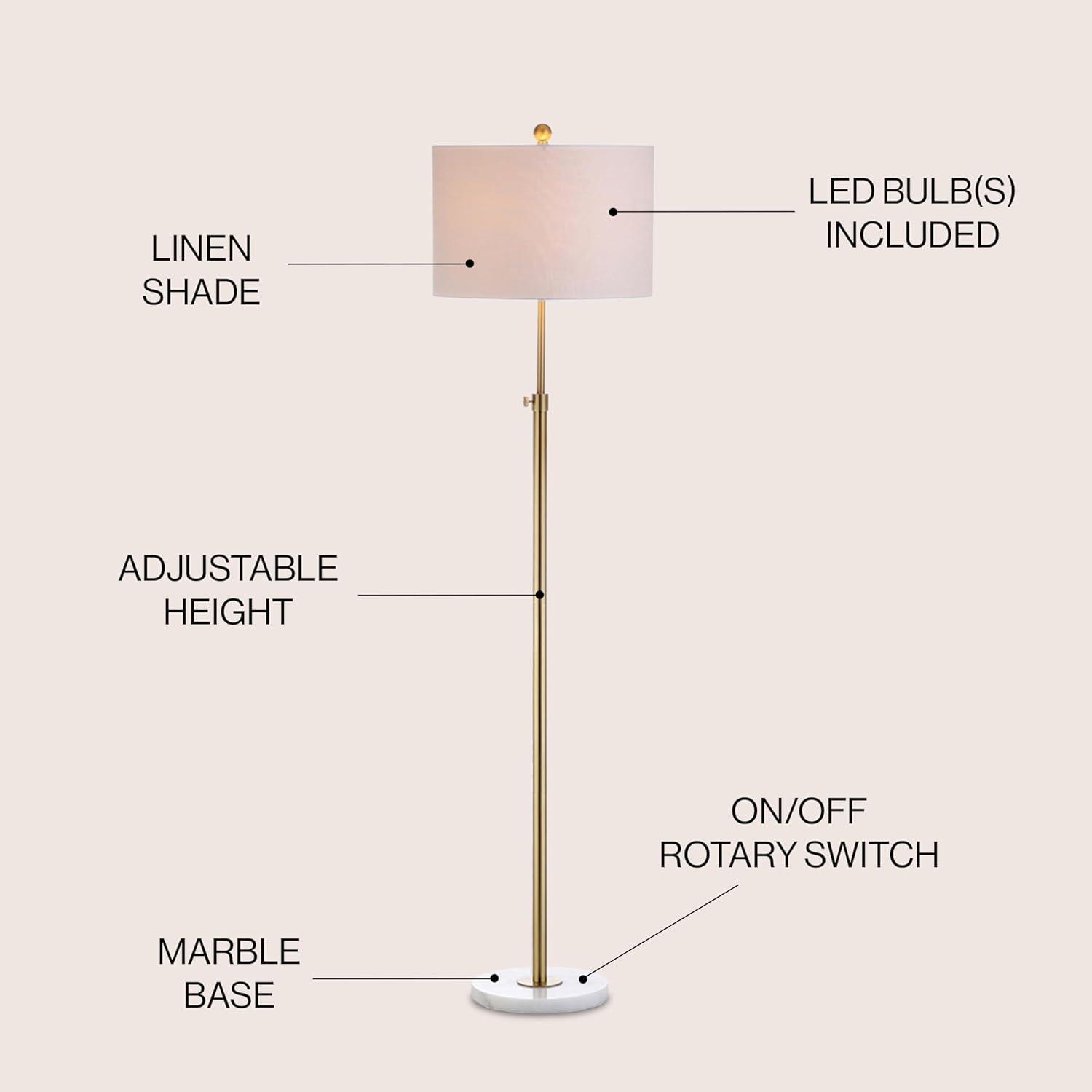 JONATHAN Y JYL3022A June 65" Adjustable Metal/Marble LED Floor Lamp, Modern, Contemporary, Elegant, Glam, Office, Living Room, Family Room, Dining Room, Bedroom, Hallway, Foyer, Brass