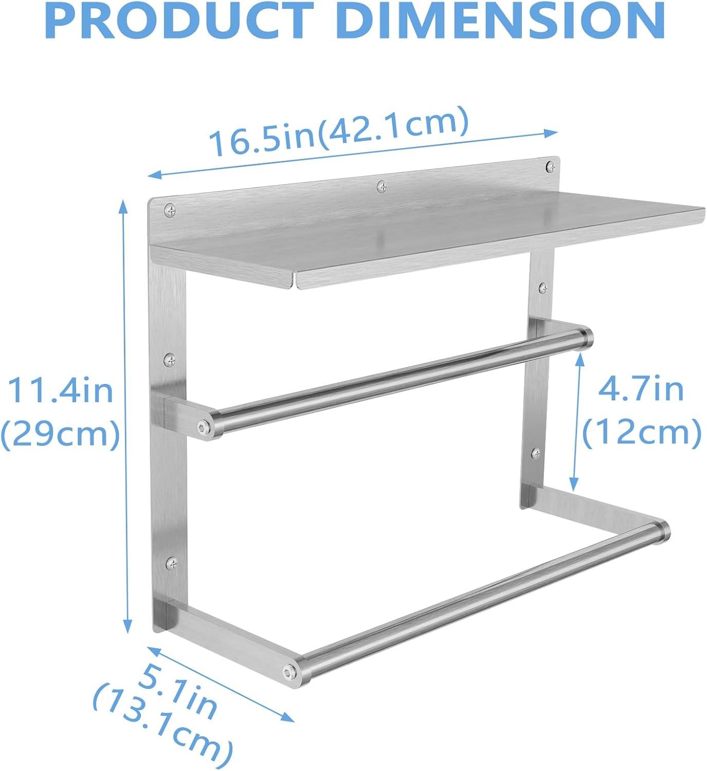 Towel Racks for Bathroom 3-Tier, 16.5" Hotel Towel Shelf with Double Towel Bar, Brushed Nickel Towel Rack Wall Mounted Stainless Steel Bathroom Towel Shelves Towel Holder for Bathroom Lavatory