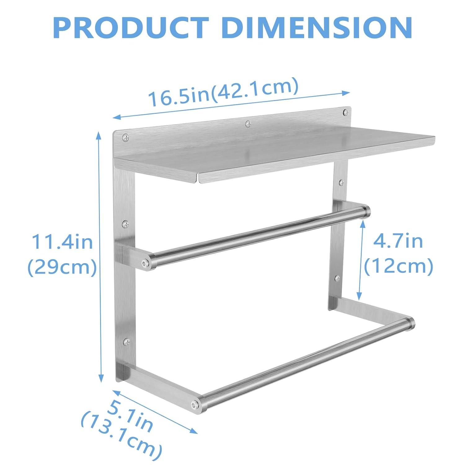 Towel Racks for Bathroom 3-Tier, 16.5" Hotel Towel Shelf with Double Towel Bar, Brushed Nickel Towel Rack Wall Mounted Stainless Steel Bathroom Towel Shelves Towel Holder for Bathroom Lavatory