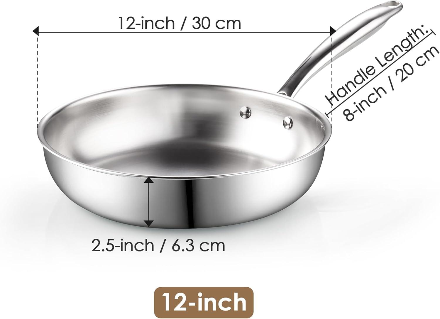 12" Stainless Steel and Aluminum Tri-Ply Clad Fry Pan