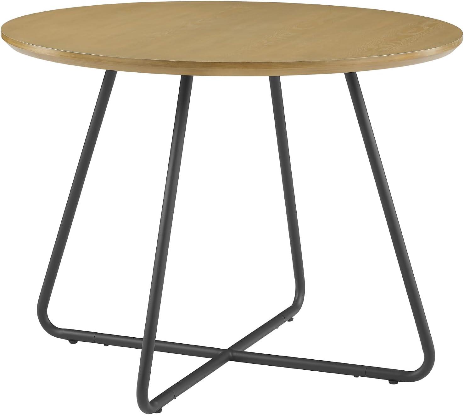 40" Modern Veneer and Metal Round Dining Table - Ash