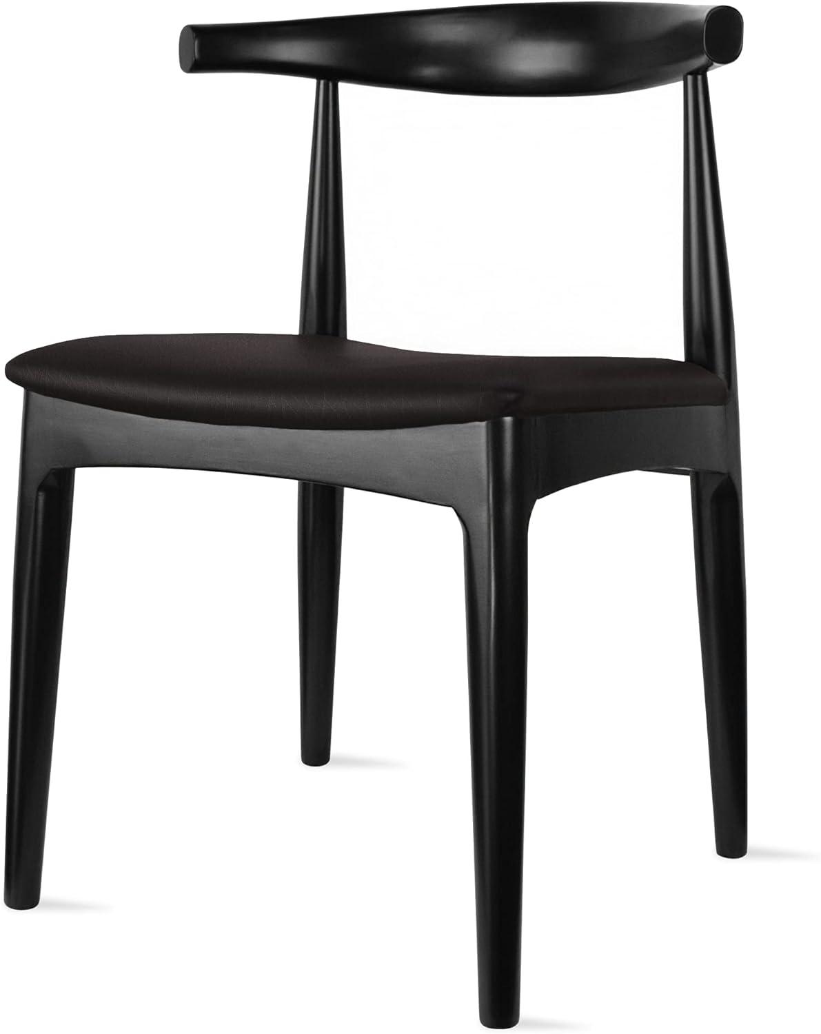 2xhome Contemporary Farmhouse Real Solid Wood Cloth Cushion Seat Dining Chair, Elbow Side Chair (Espresso-Beige Seat)