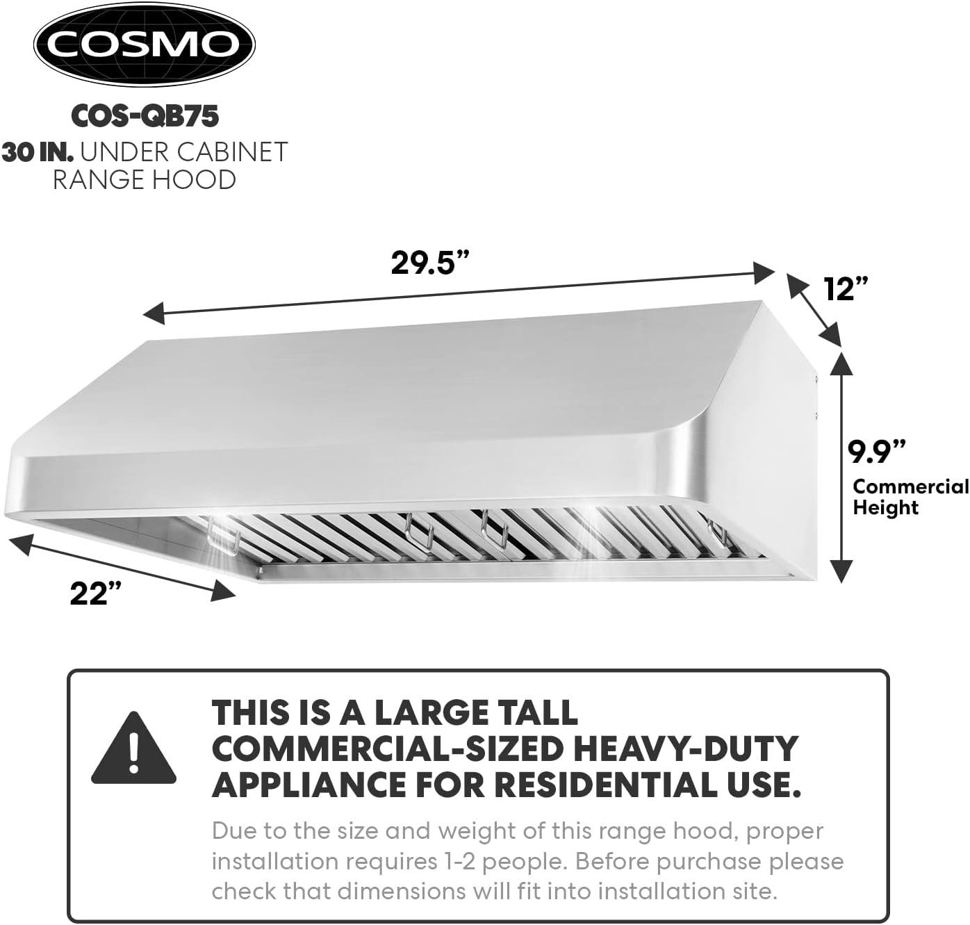 30-Inch Stainless Steel Convertible Under Cabinet Range Hood