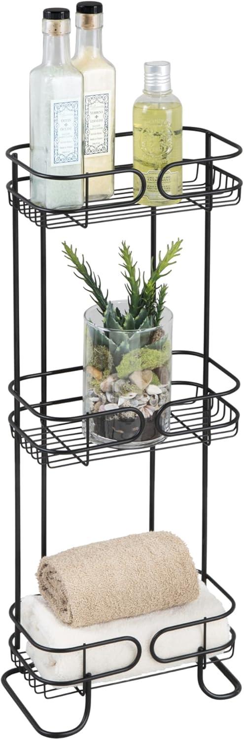 Matte Black Metal Freestanding 3-Tier Bathroom Organizer