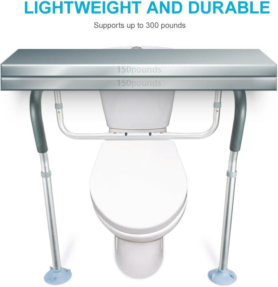OasisSpace Toilet Rail - Medical Bathroom Safety Frame for Elderly, Handicap and Disabled - Adjustable Toilet Safety Handrail, 2 Additional Rubber Tips