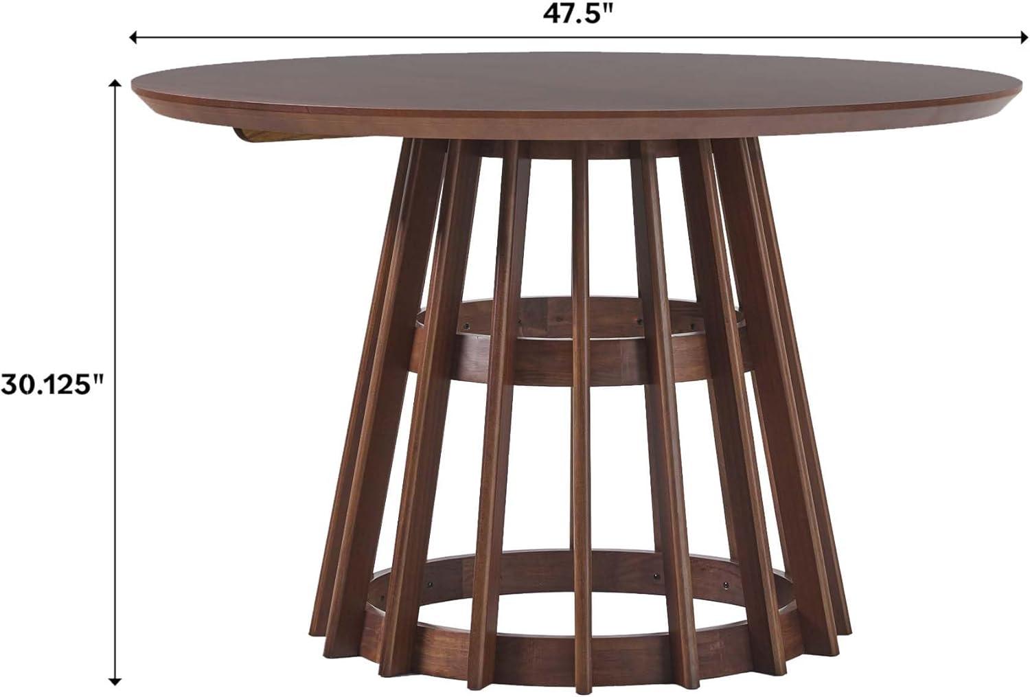 Brown Pine Wood Round Dining Table with Slatted Pedestal Base