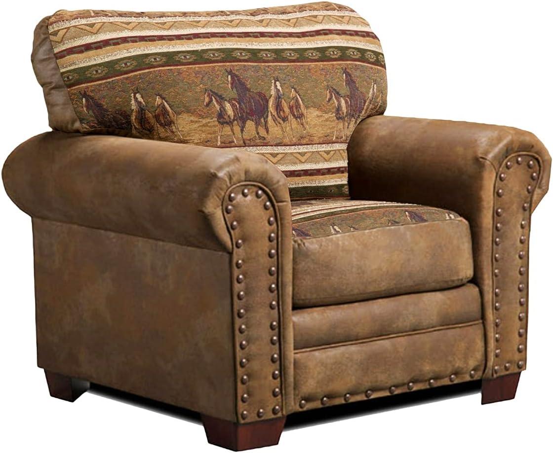 Wild Horses Brown Microfiber and Oak Accent Chair