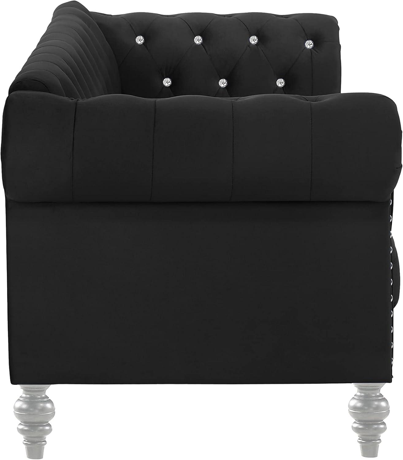 New Classic Furniture Emma Crystal Velvet Fabric Sofa in Black