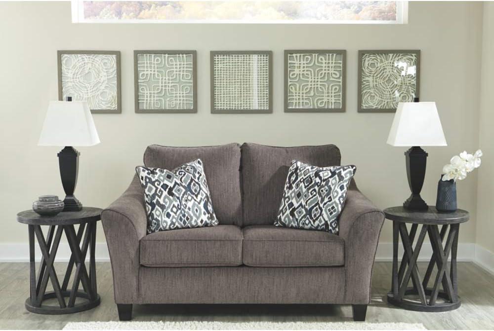 Slate Gray Microfiber Loveseat with Flared Arms and Pillows