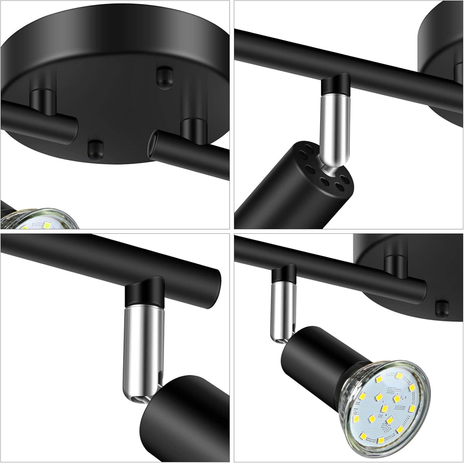 Track Lighting Fixtures, 4 Lights Ceiling Spotlight with Flexible Track Heads, Directional Lighting with GU10 Base for Kitchen, Hallway, Bedroom, Dining Room, Office (1 PC)