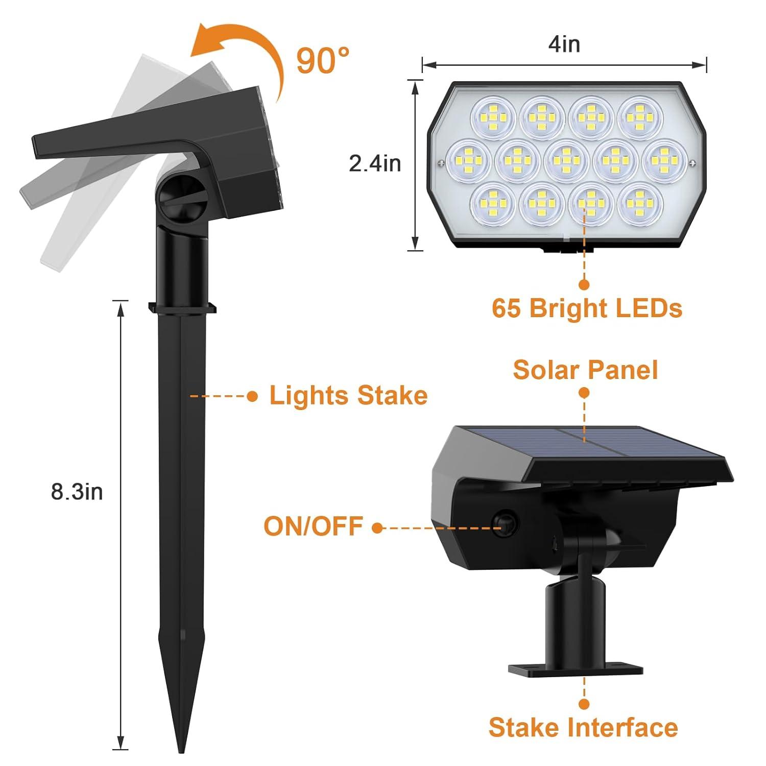 Solar Spot Lights Outdoor, [6 Pack/52 LED/3 Modes] 2-in-1 Solar Landscape Spotlights, Solar Powered Security Lights, IP65 Waterproof Wall Lights for Walkway Yard Garden Driveway(Cool White)
