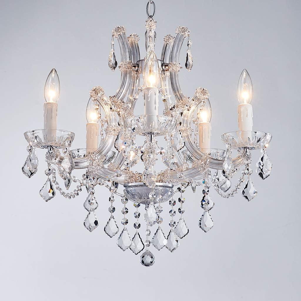 Elegant Chrome and Crystal 5-Light Candle Chandelier