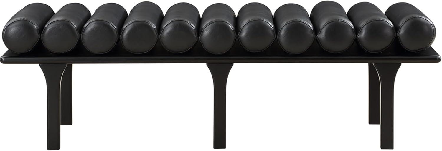 Landon Black Vegan Leather and Oak Art Deco Bench