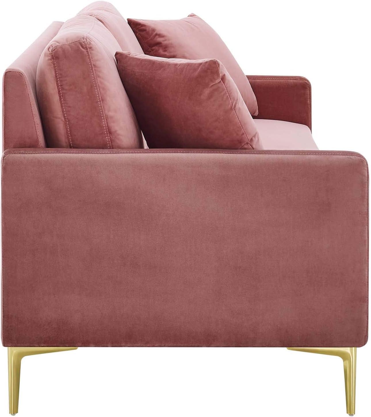 Modway Juliana Performance Velvet Sofa in Dusty Rose Pink & Gold