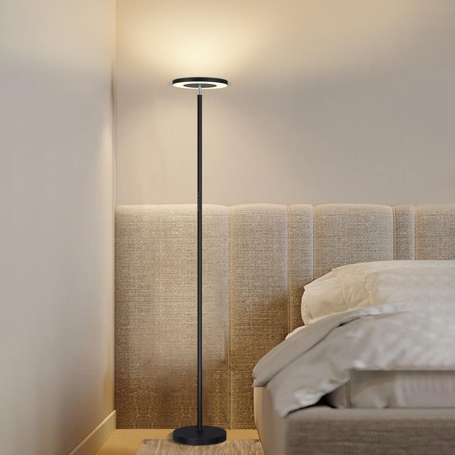 Black Adjustable LED Torchiere Floor Lamp with Remote Control