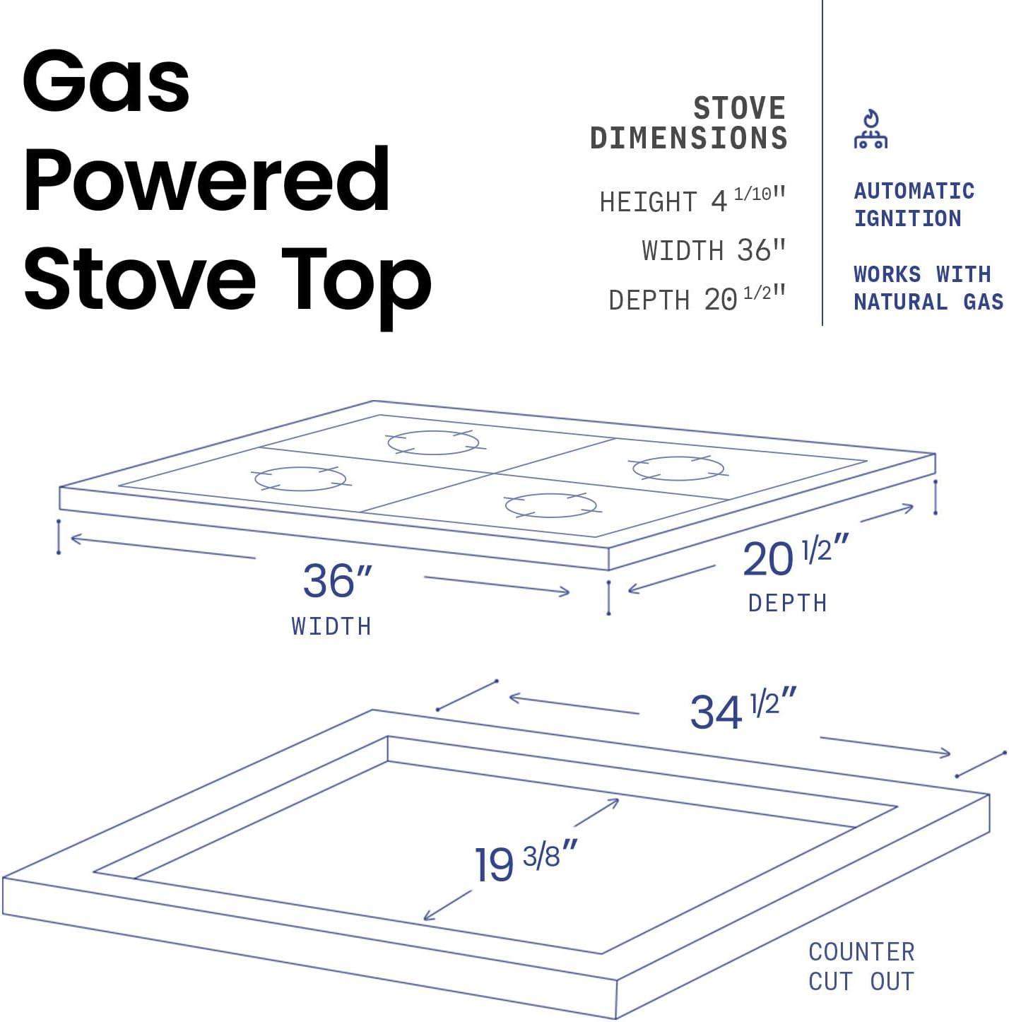 36-Inch Black Tempered Glass 5-Burner Gas Cooktop