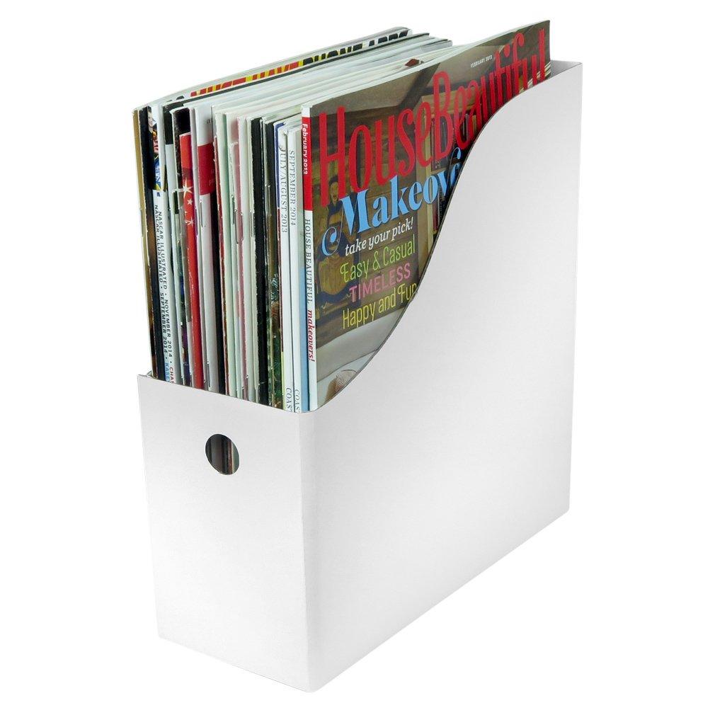 Evelots Magazine File Holder -Set of 6 White - Office Desk Organizer - Sturdy Cardboard - New Upgraded Double Front Panel -4" Wide-Easy Assemble