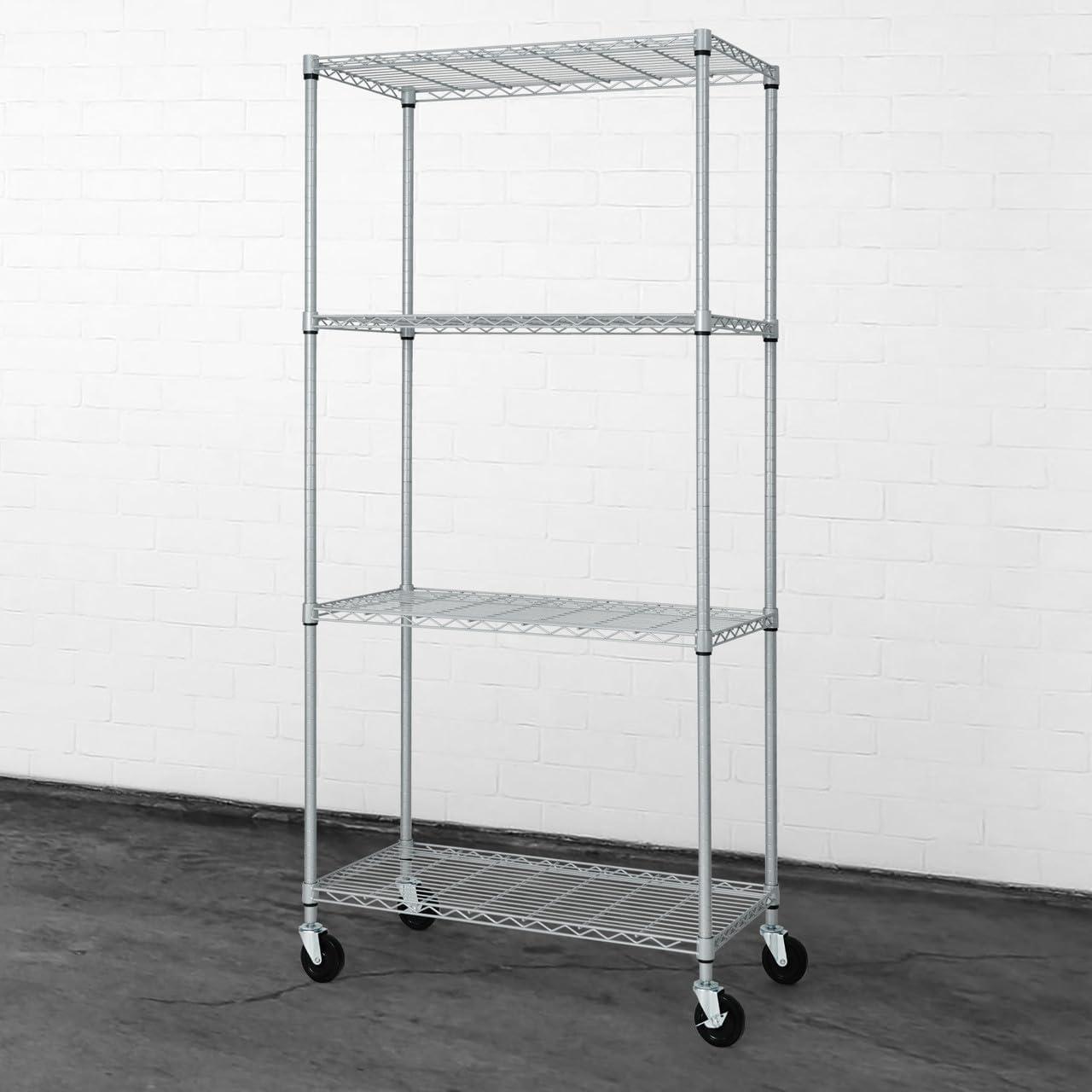 CAPHAUS Heavy Duty NSF Commercial Adjustable Shelves Wire Shelving w/Wheels & Feet, Kitchen Storage Metal Shelf, Garage Storage Shelving, Utility Wire Rack Storage Unit, Silver Grey 36 x 18, 4-Tier