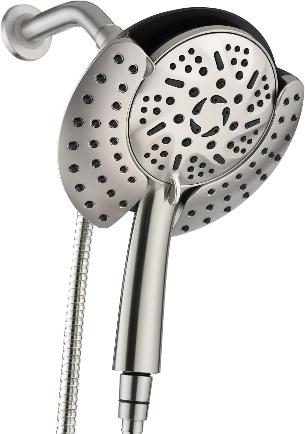 2.5GPM Shower Head With Hand: 2 In 1 High Pressure Shower Heads With Handheld Spray Combo & Rain Shower Head, 9 Spray Modes Anti-Leak Waterfall Showerhead, Angle Adjustable