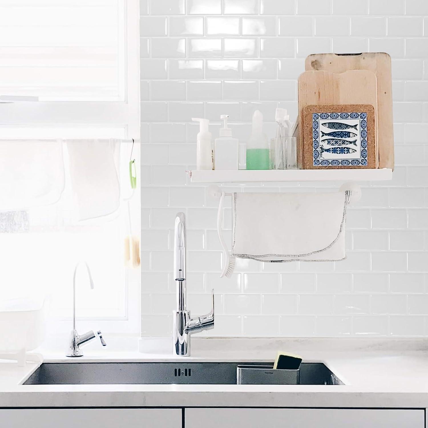 Art3d 10-Sheet Peel and Stick Backsplash Tile for Kitchen, Textured Self-Adhesive Subway Wall Tile for Kitchen Bathroom Laundry Room, Enhanced Backing Adhesion & Thicker Design - 12"x12" White