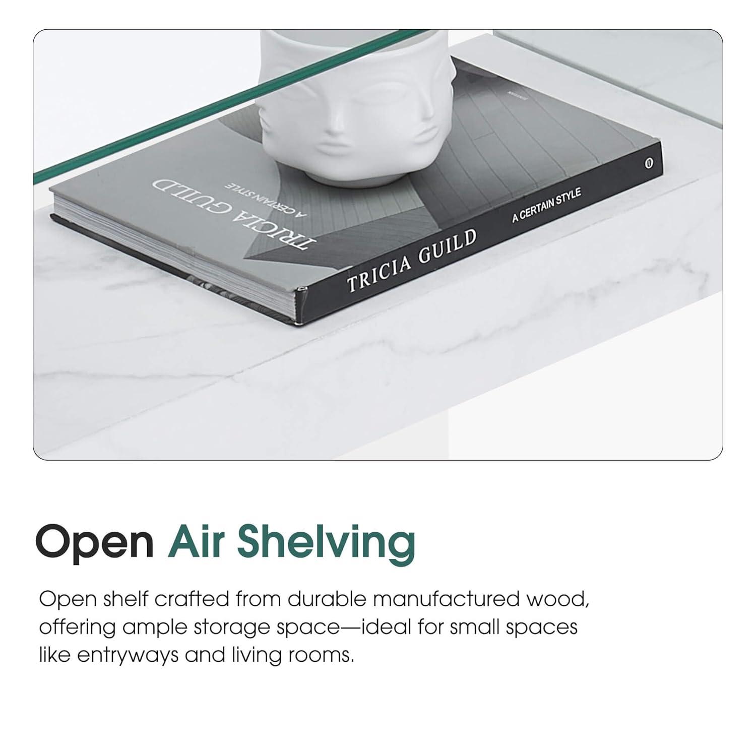 Ivinta Narrow Glass Console Table with Storage Modern Sofa Table Entryway Table Glass Writing Desk Small Computer Desk TV Table Buffet Table Modern Accent Table for Small Space Living Room Hallway