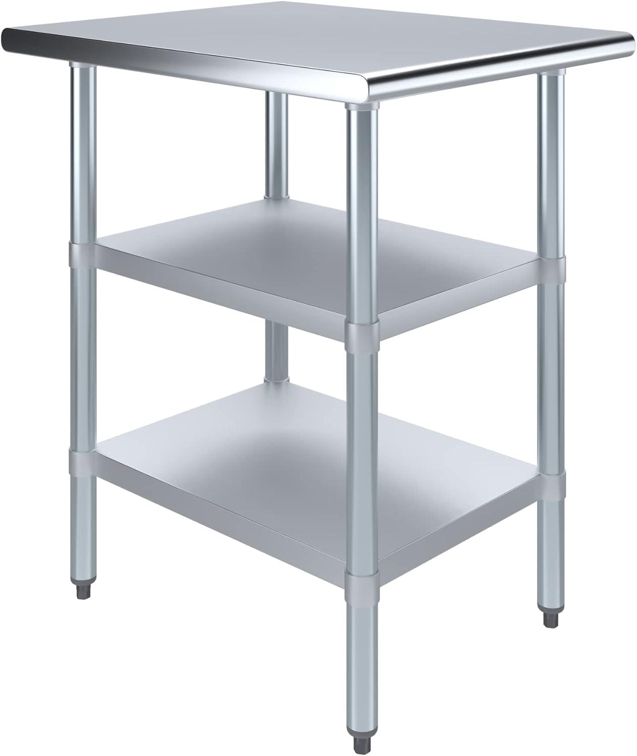 AmGood 30 in. x 24 in. Stainless Steel Table with Two Undershelves | Metal Utility Kitchen Prep Work Table | NSF