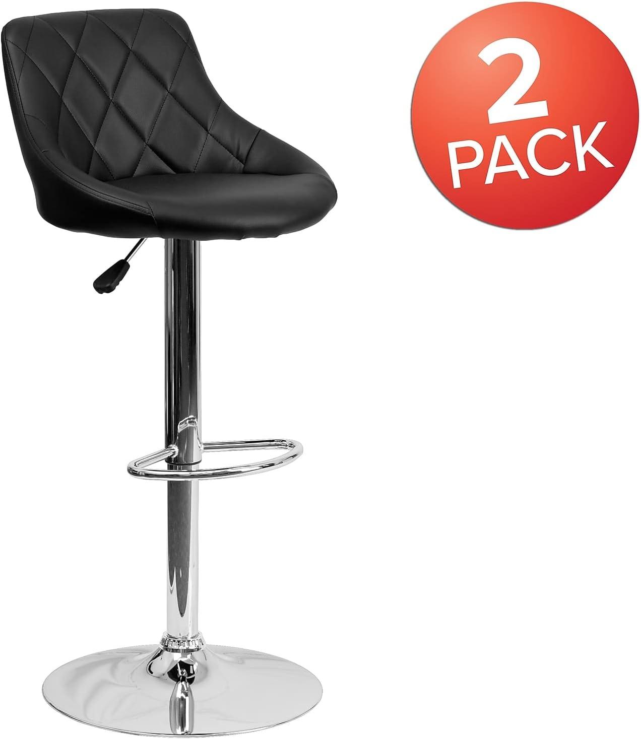 Contemporary Black Vinyl Adjustable Swivel Barstool with Chrome Base