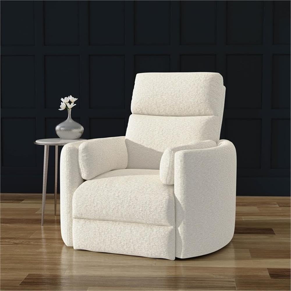 White Chenille Swivel Glider Recliner with Wood Frame