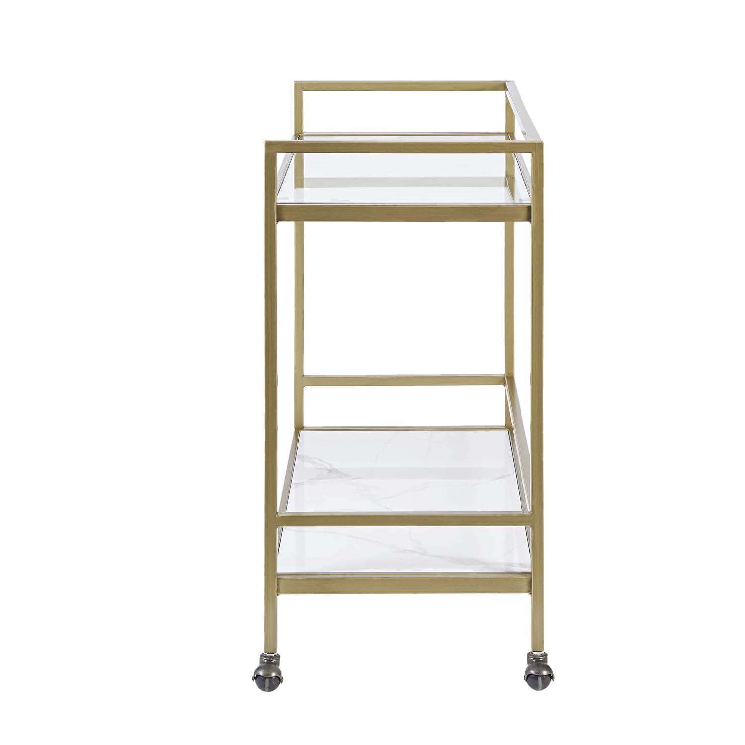 Martha Stewart Lionel 2-Tier Bar Cart with Glass Top and Ceramic Shelf