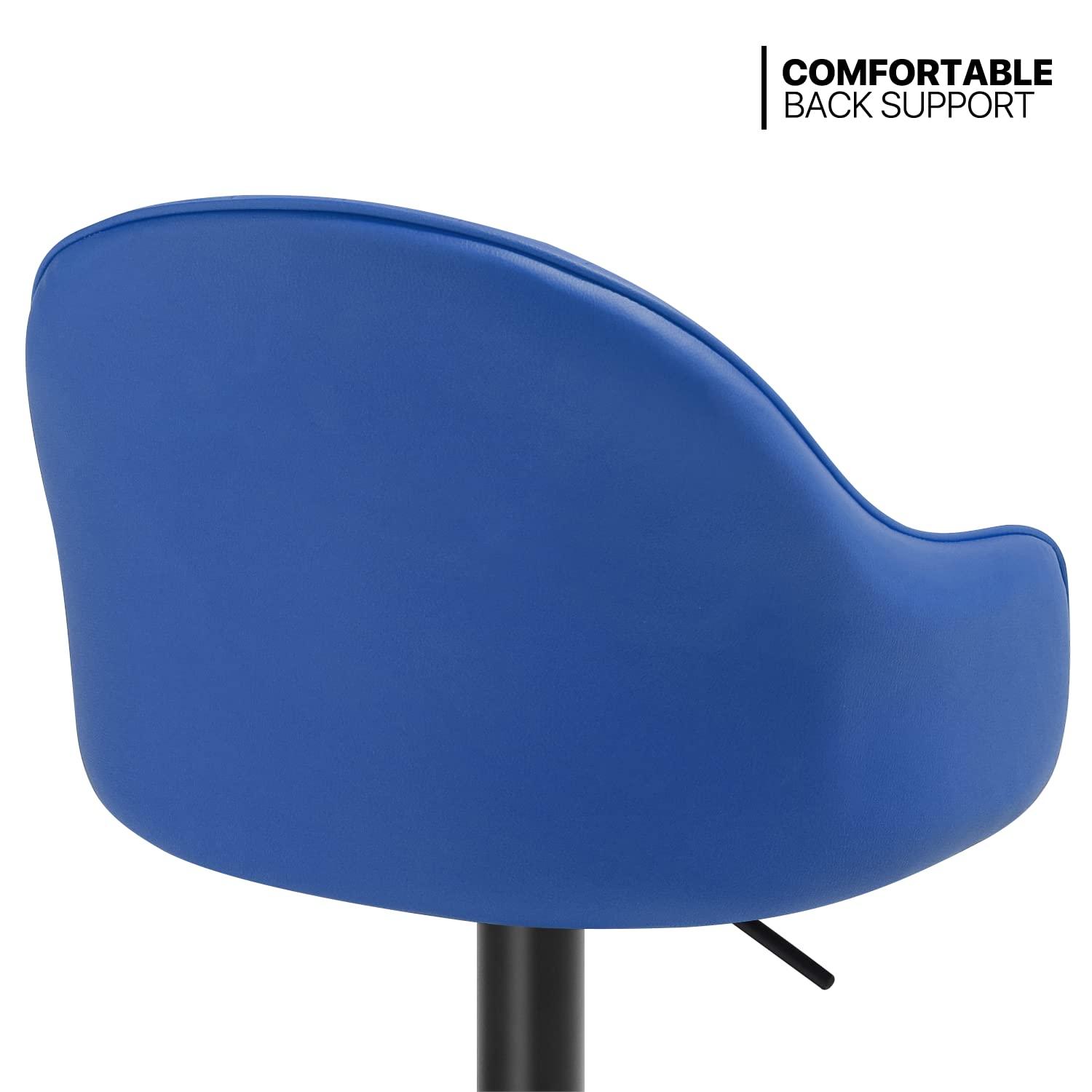 MoNiBloom Adjustable Modern Bar Stool Set of 2, Counter Height Chair Faux Leather with Backrest, for Kitchen Dining, Blue