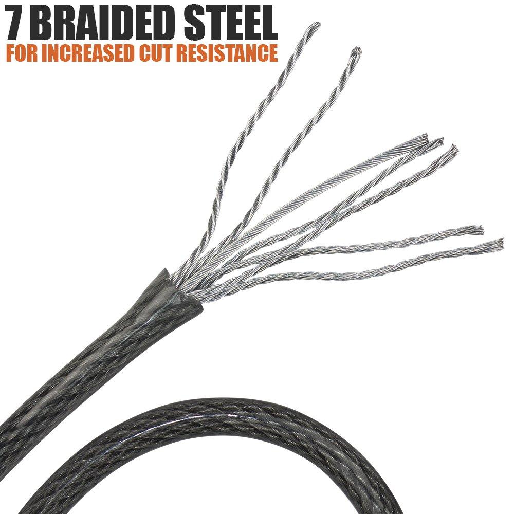 BV Heavy-Duty 30FT Security Cable with Loops - 10mm (3/8 Inch) Cut-Resistant Braided Steel Cable - Versatile & Weatherproof - Security Chain for Padlock, Chain Lock, Wire Lock