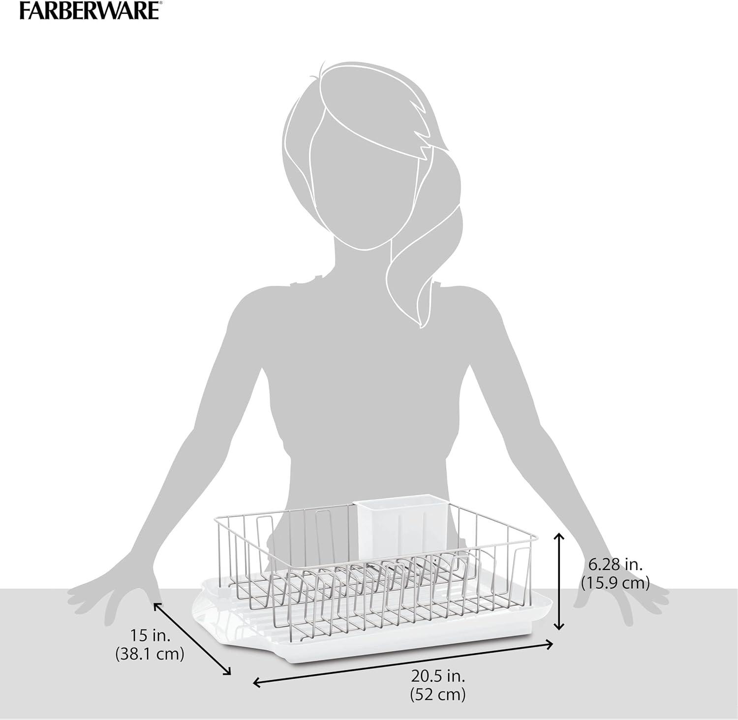 White Plastic and Metal Large Dishrack with Removable Caddy