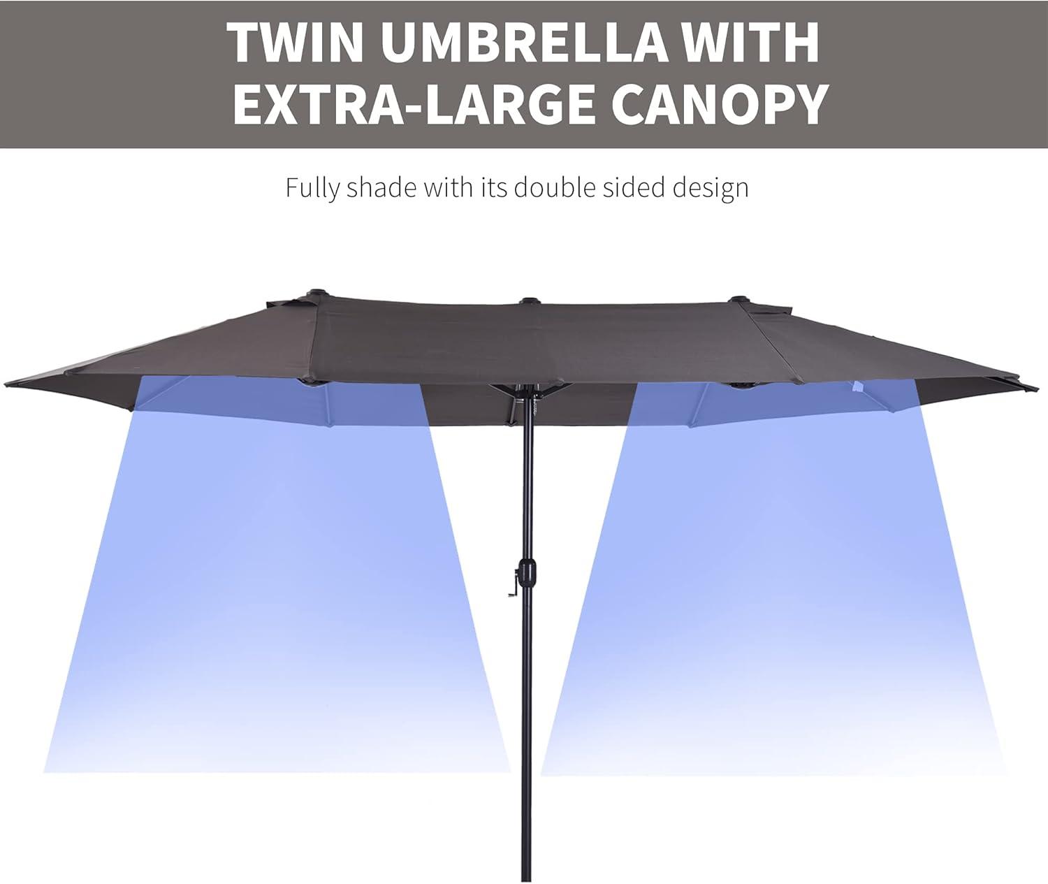 Outsunny 15ft Patio Umbrella Double-Sided Outdoor Market Extra Large Umbrella with Crank Handle for Deck, Lawn, Backyard and Pool