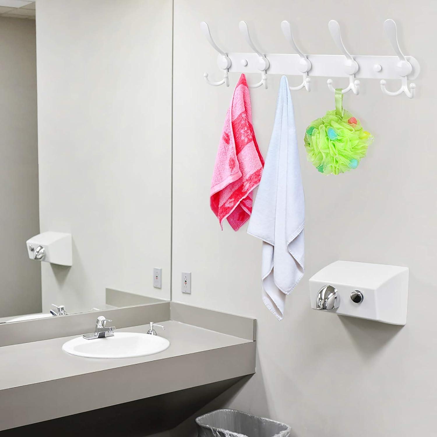 White Aluminum and Stainless Steel Wall Mounted Coat Rack with 15 Hooks