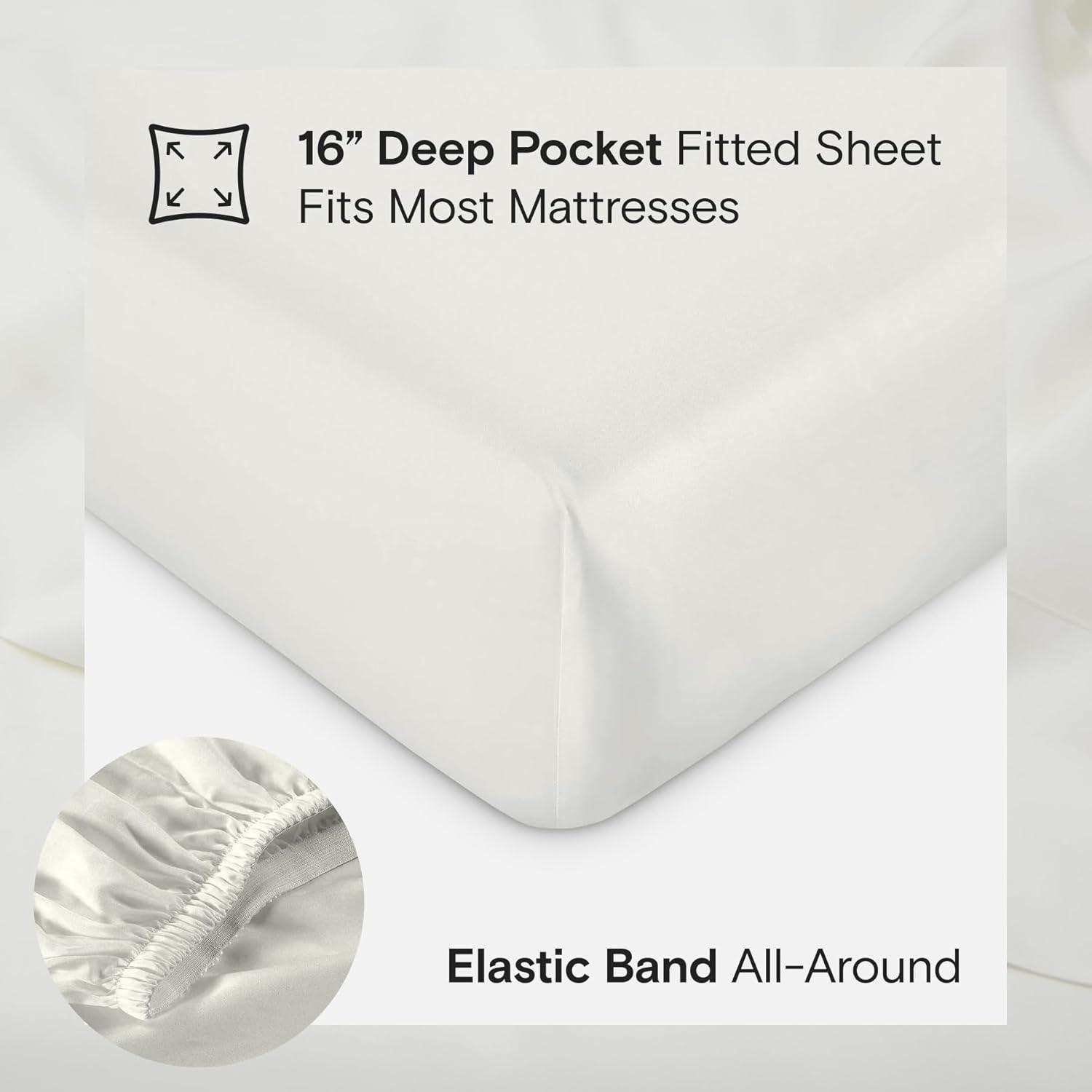 DOZ Bamboo Viscose Sheet Set, Organically Grown Bamboo, Buttery Soft, Cooling, High GSM, Deep Pockets Ivory Queen