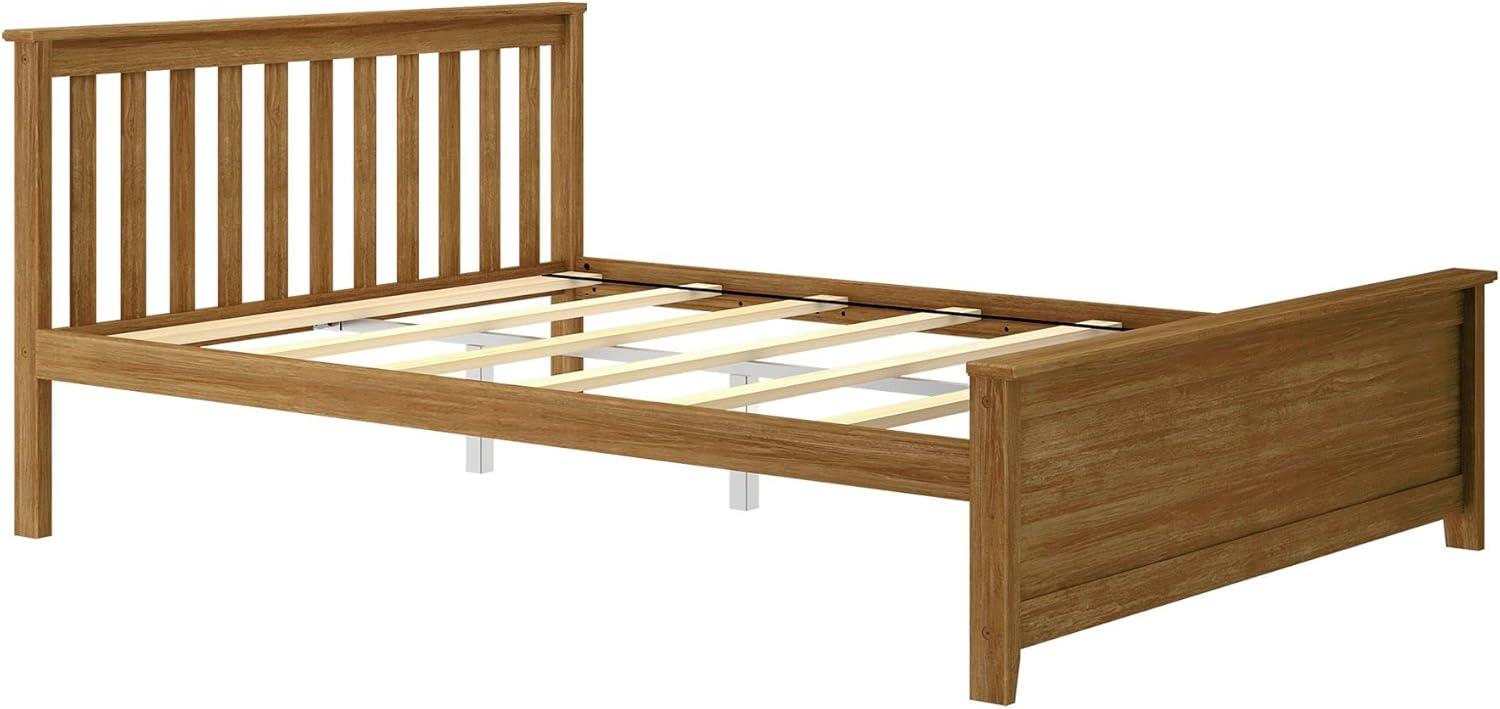 Plank+Beam Queen Bed Frame with Slatted Headboard Solid Wood Platform Bed, No box Spring Needed, Pecan