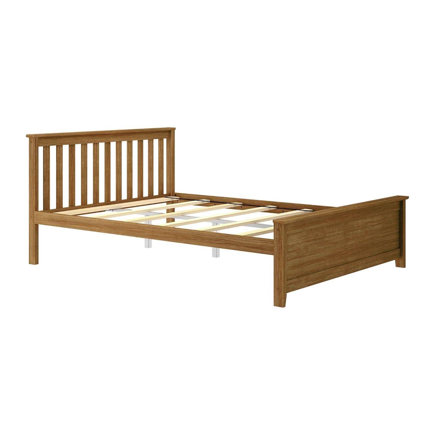 Plank+Beam Queen Bed Frame with Slatted Headboard Solid Wood Platform Bed, No box Spring Needed, Pecan