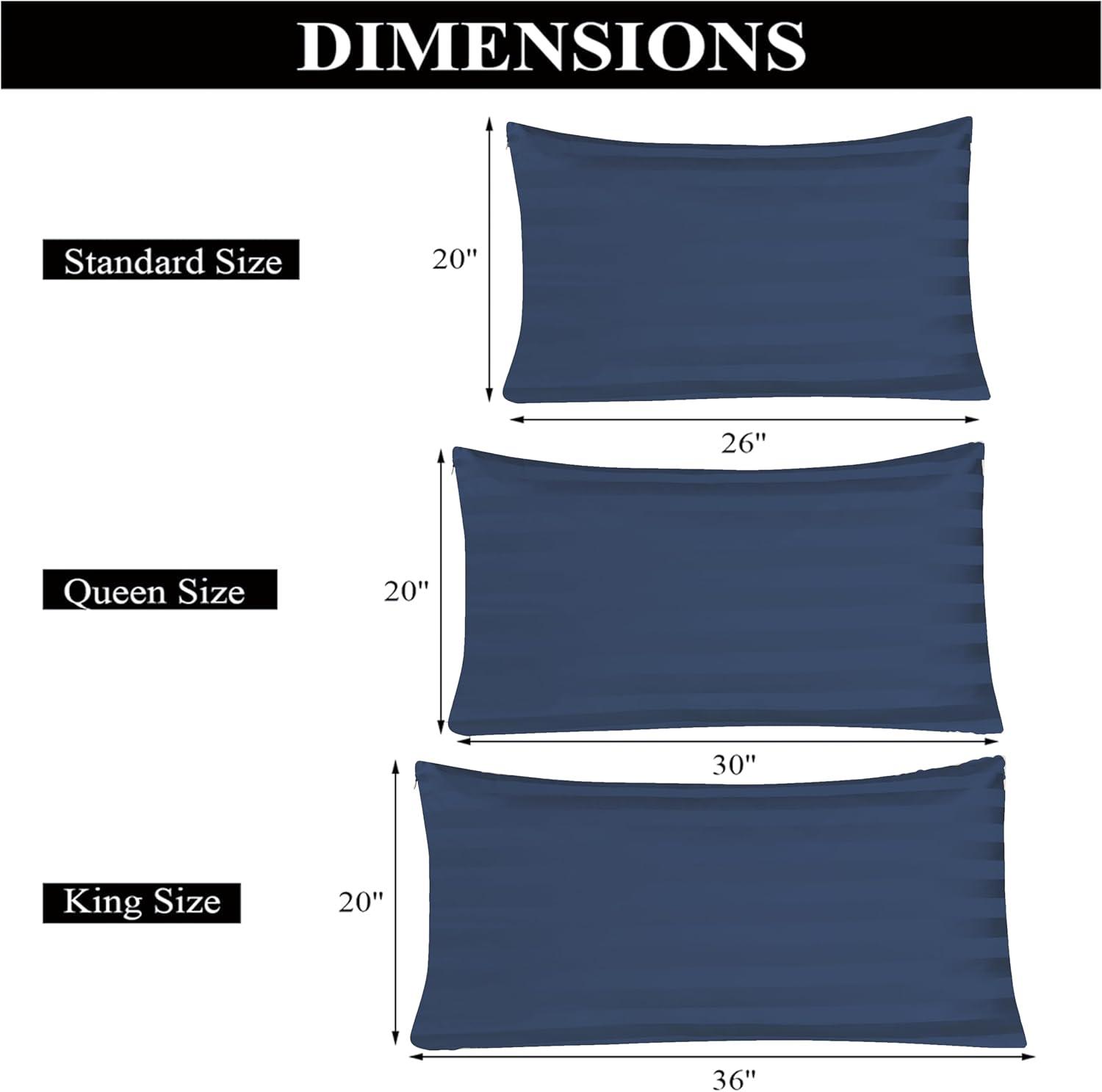 Hotel Style 600 Thread Count Navy Damask Stripe Egyptian Cotton Adult Pillow Cases, King (2 Count)