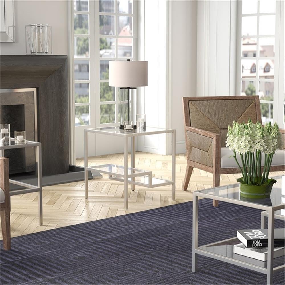 Evelyn&Zoe Lovett 20" Wide Square Side Table, Satin Nickel