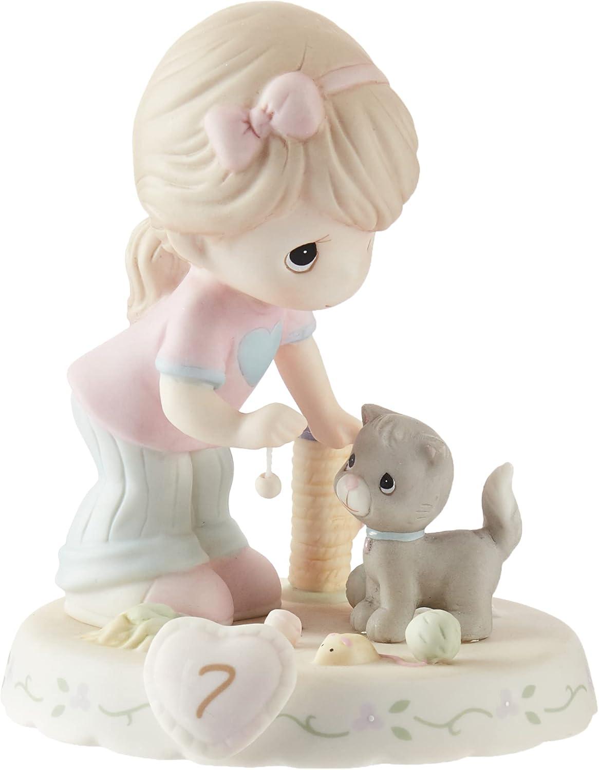 Blonde Girl with Cat Porcelain Figurine, 5 Inches