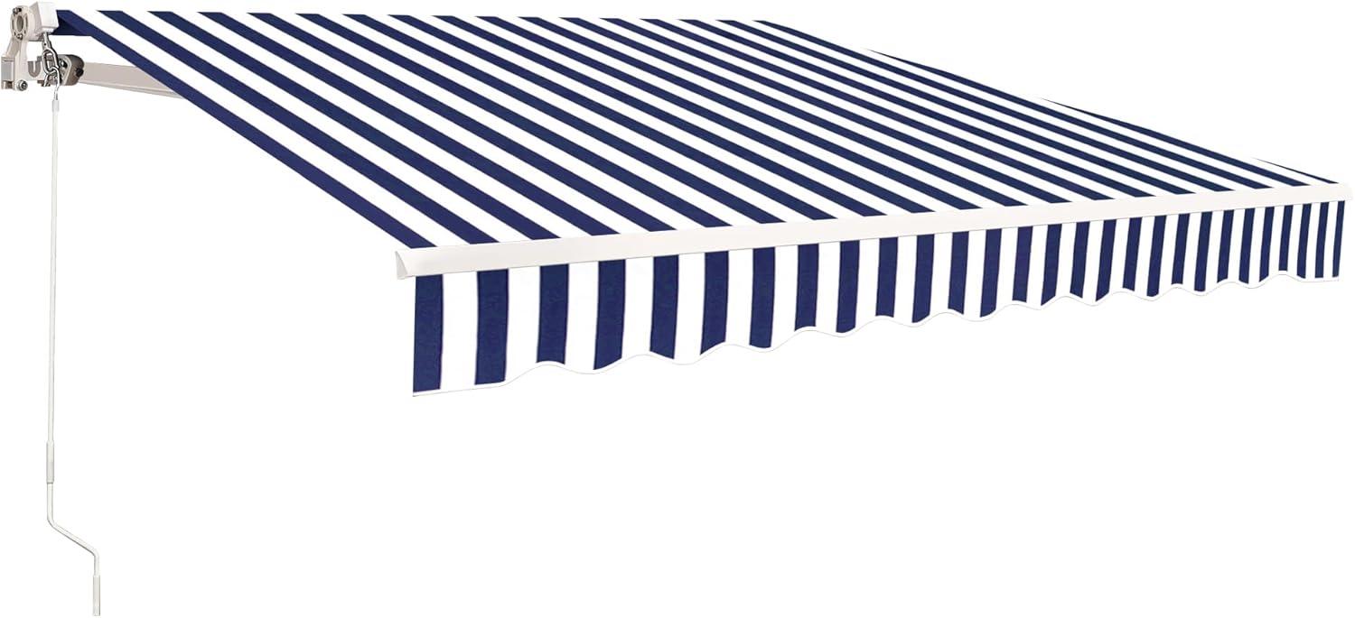 Large White and Black Striped Polyester Retractable Outdoor Canopy