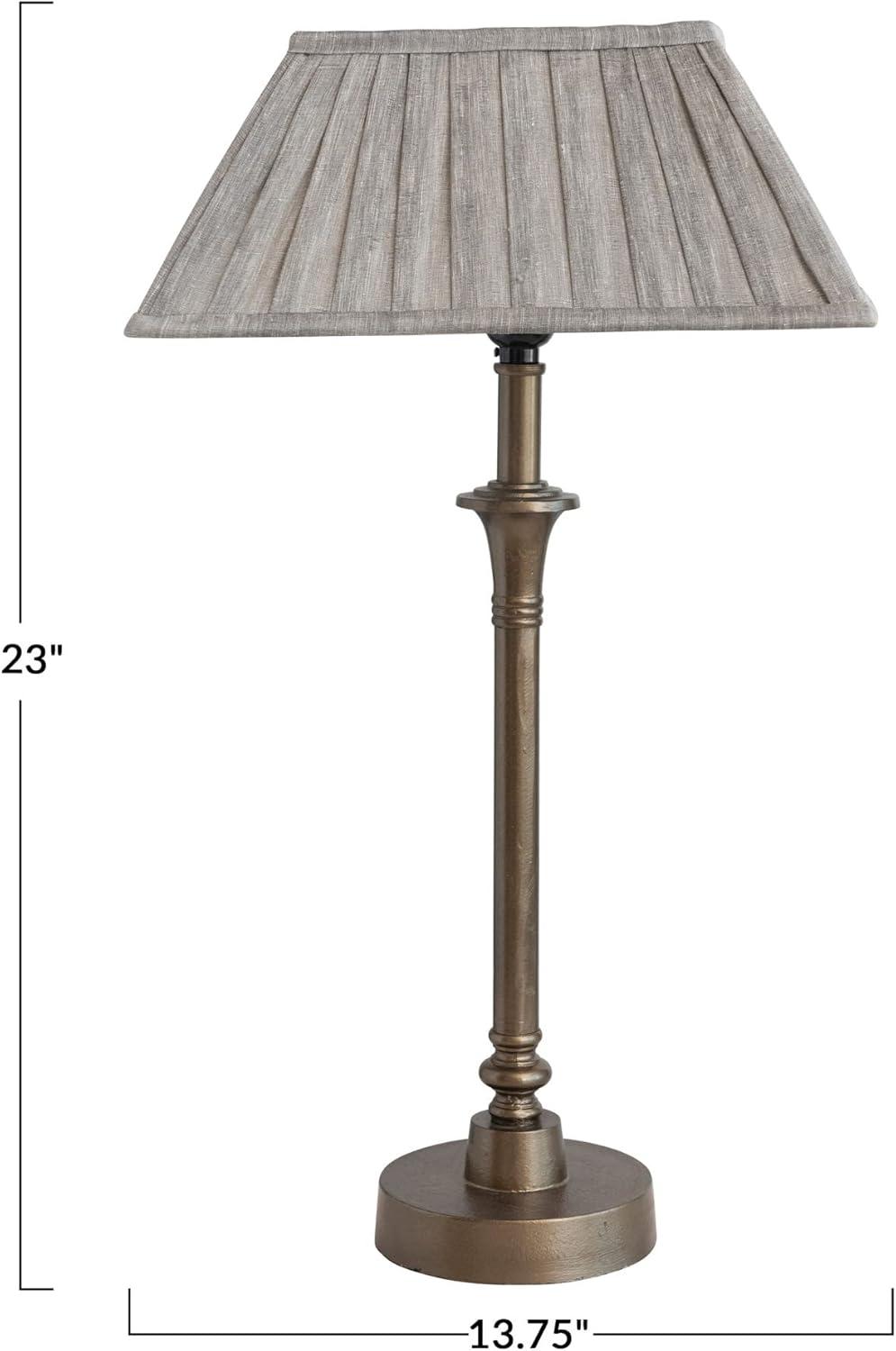 Antique Brass Metal Table Lamp with Pleated Linen Shade