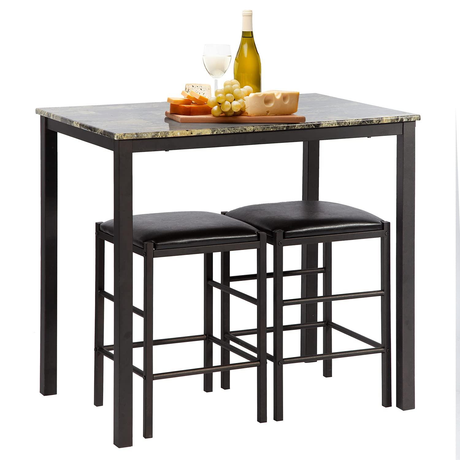YRLLENSDAN 2-Pcs ‎Marble MDF Dining Table with Chairs Black