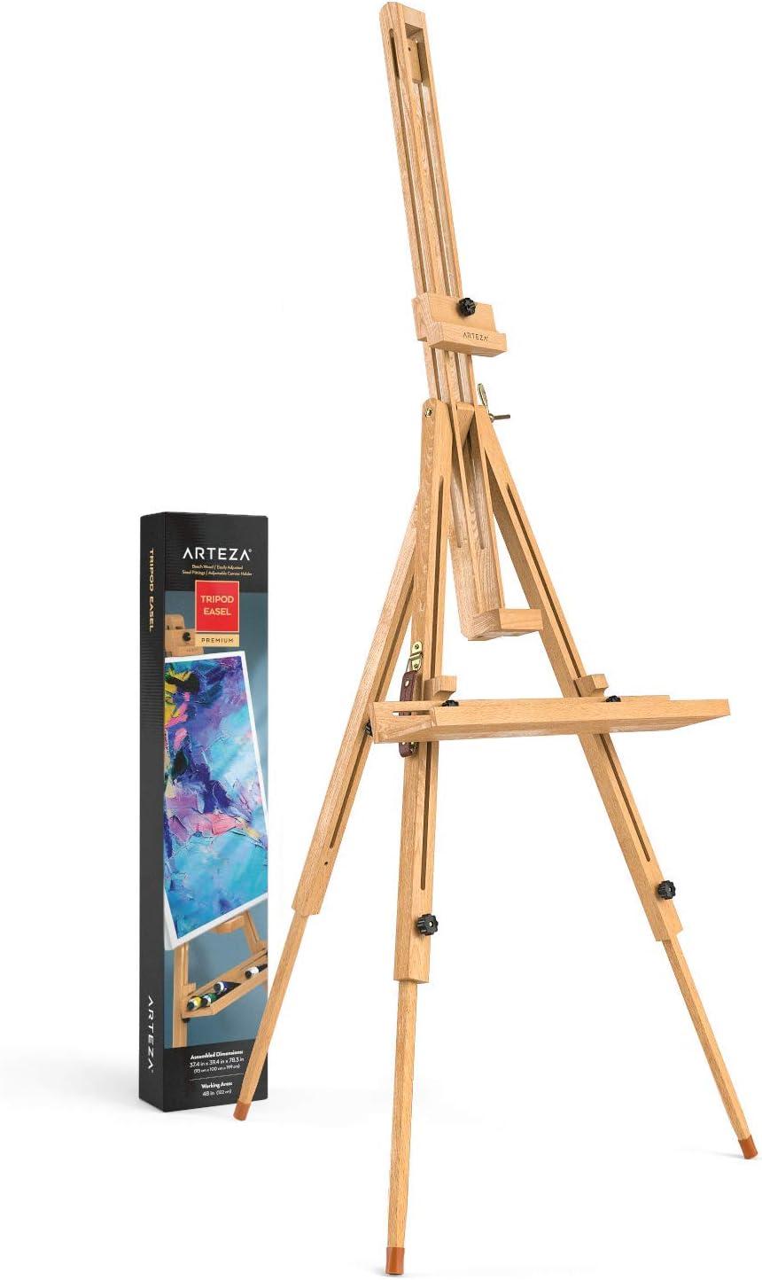 Easel Stand 37.4x39.4x78.3", Tripod Beechwood Display Stand with Steel Fittings for Painting & Displaying Artwork