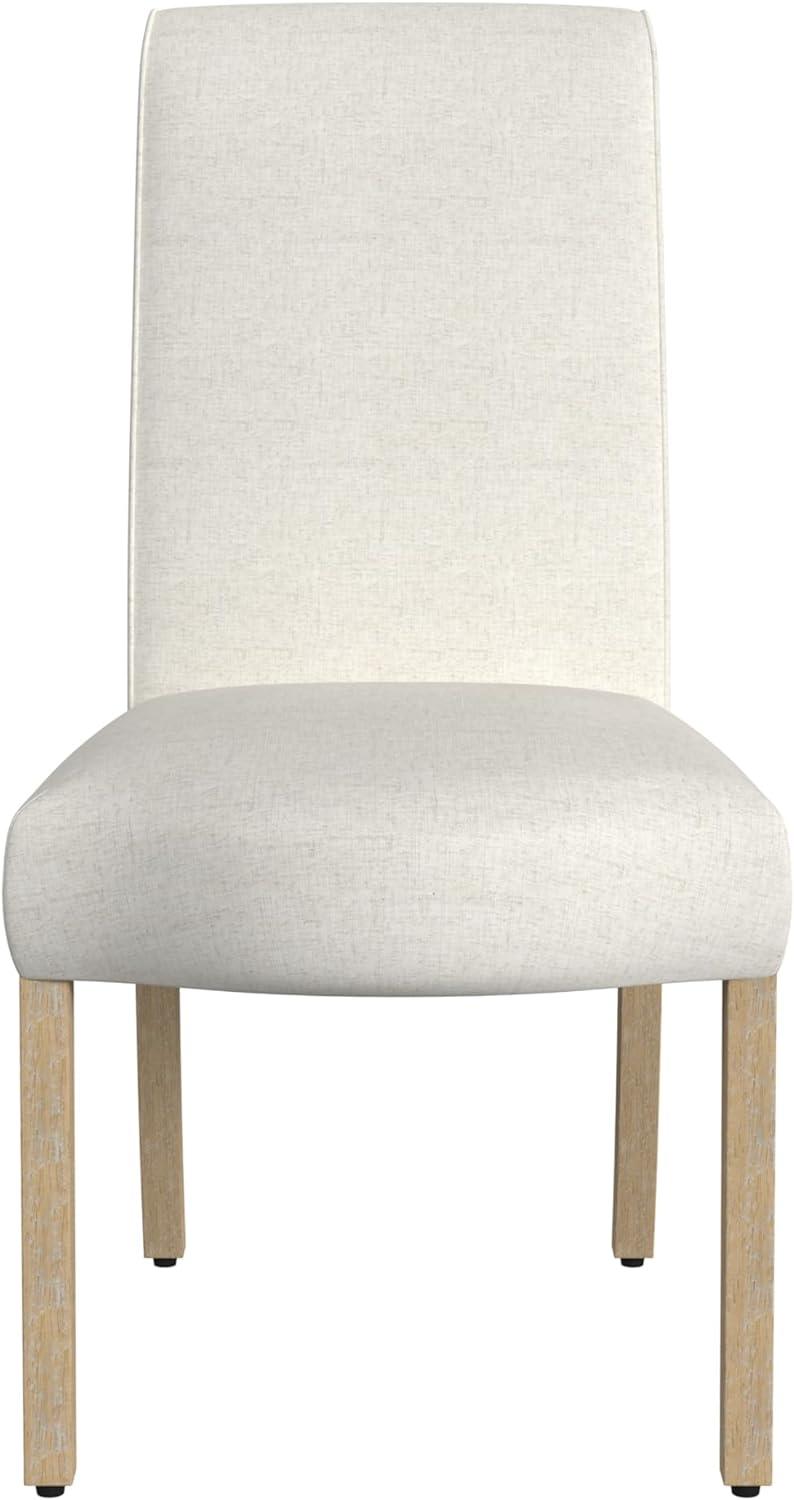 Cream Upholstered Linen Parsons Side Chair with Wood Legs, Set of 2