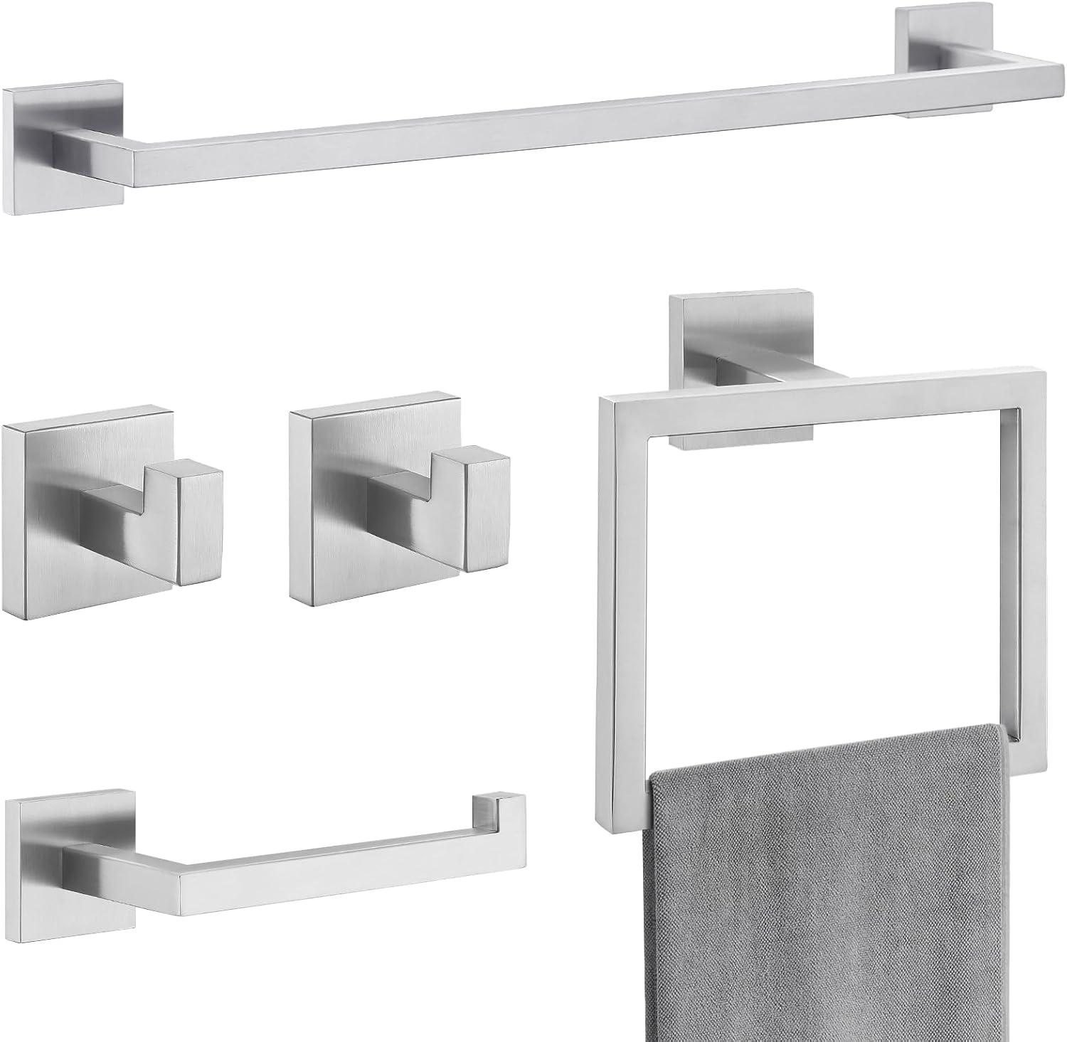 Brushed Nickel 5-Piece Stainless Steel Bathroom Hardware Set